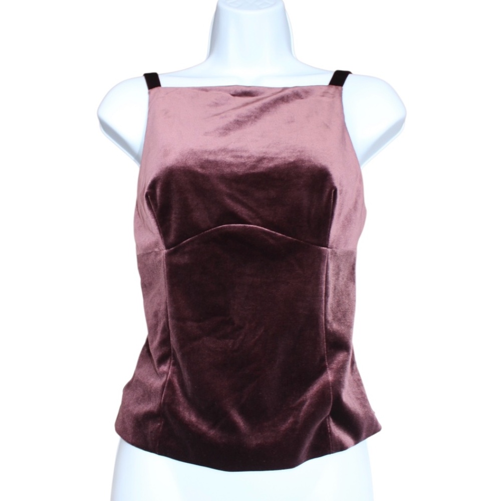 Zara Maroon Velour Bow High Neck Top Size XS